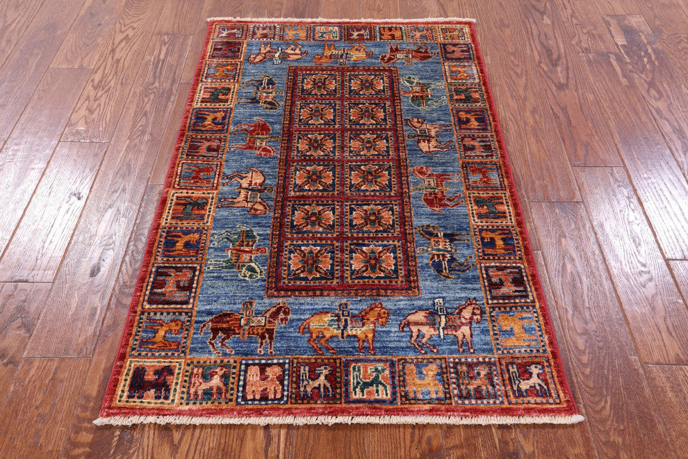 Handmade Antiqued Pazyryk Historical Design Rug 2' 8" X 4' 3" Q10976