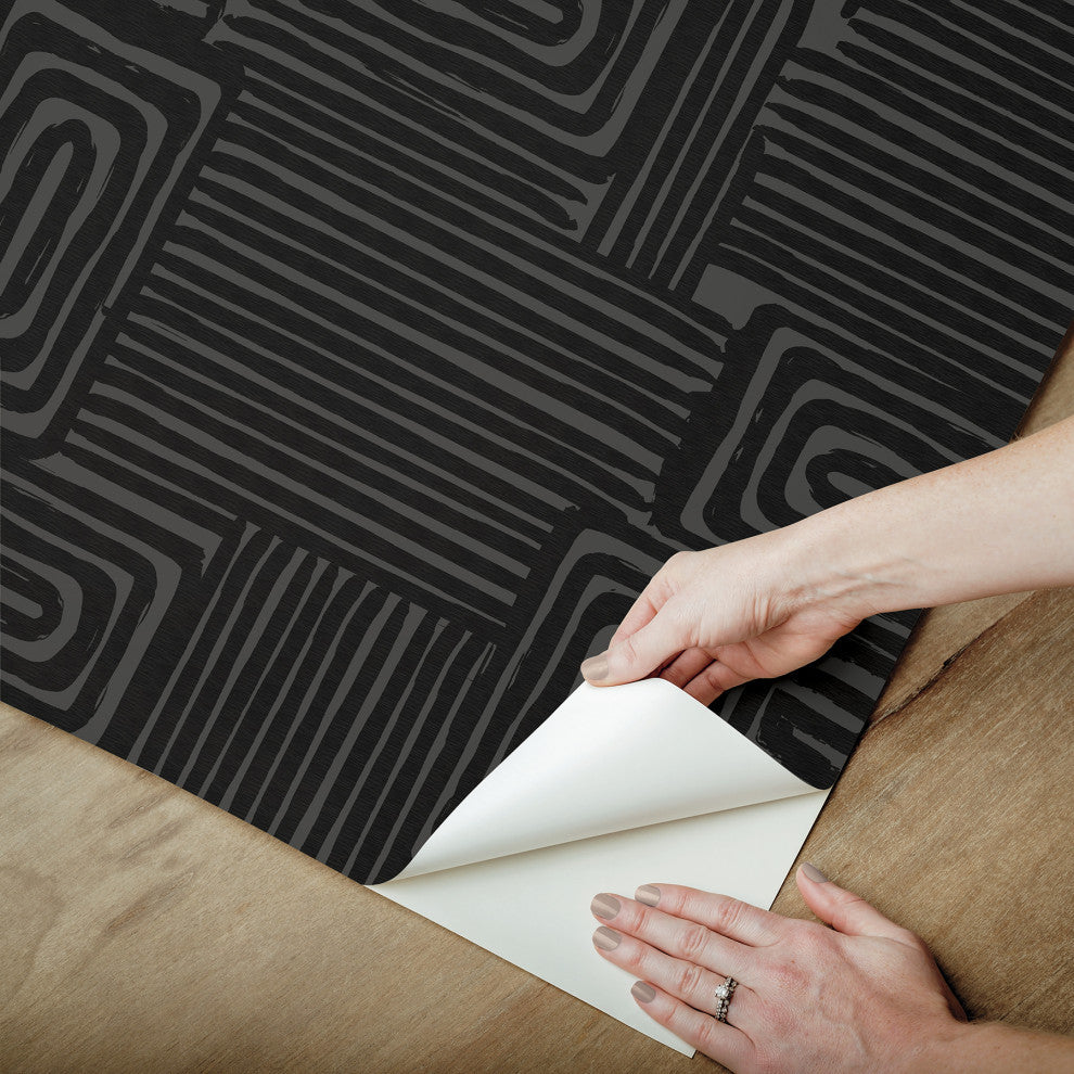 Emily Rayna Black Pathways Peel and Stick Wallpaper
