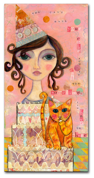 Wyanne 'Big Eyed Girl You Can't Have Your Cake and Eat It Too' Canvas, 47"x24"