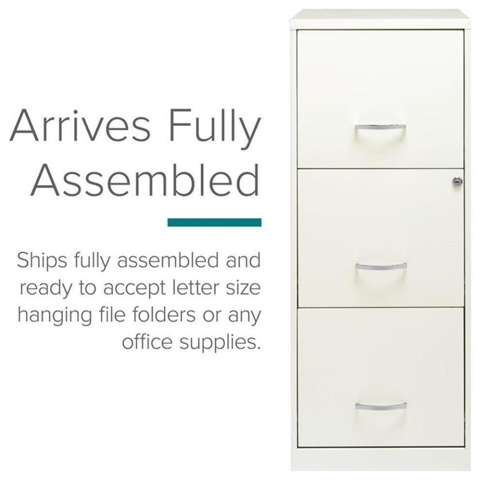 Space Solutions 3 Drawer Vertical Metal File Cabinet with Lock Pearl White