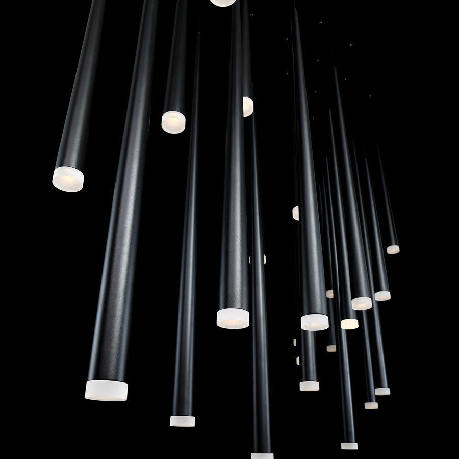 Cascade LED 23-Light Etched Glass Linear Chandelier 3500K, Black