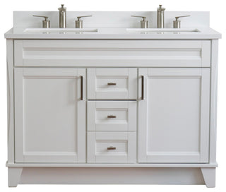 48" Double Sink Vanity, White Finish With Engineered Stone Top, Rectangle Sink