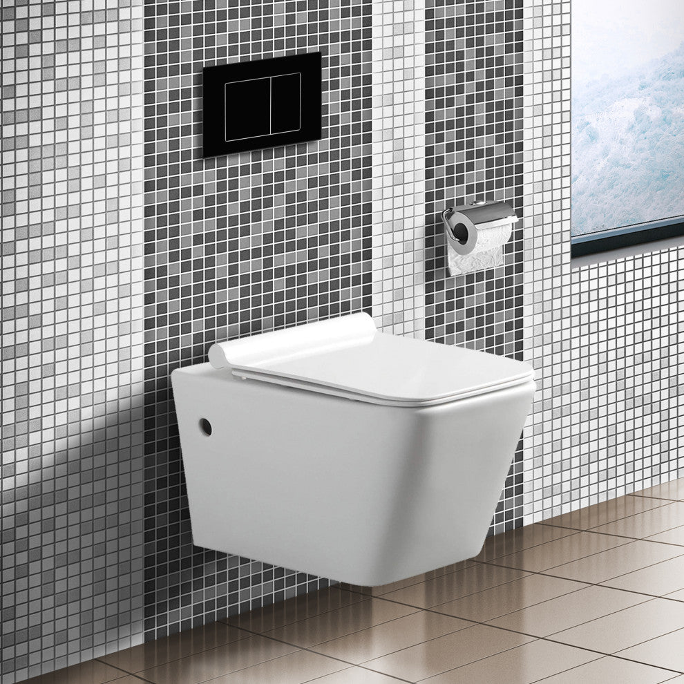 In-Wall Toilet Set, 2"x6" Carrier and Tank, Black Square Actuators