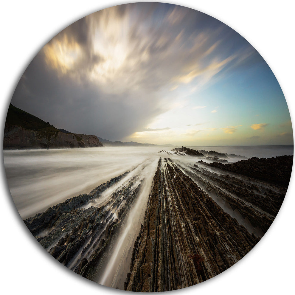 Surreal Atlantic Ocean Coast, Seashore Photo Round Metal Wall Art, 23"