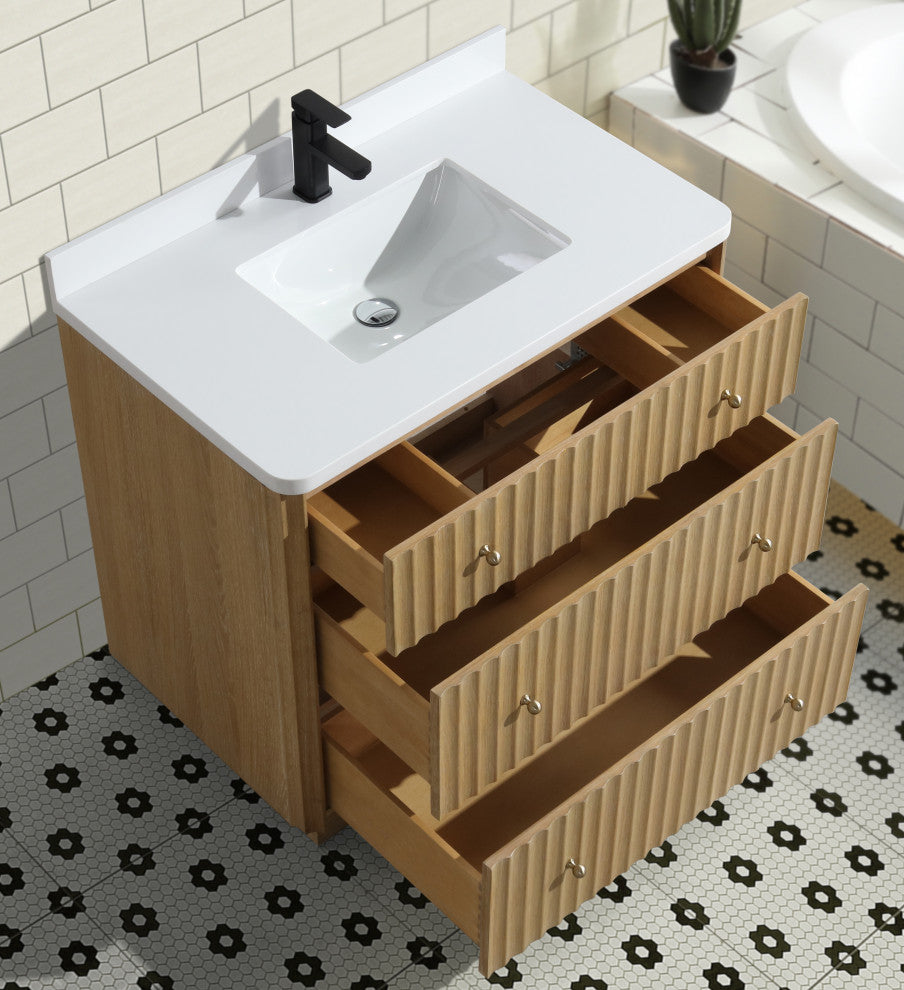 La Jolla Bathroom Vanity, Washed Oak, 36", Single Sink, Freestanding