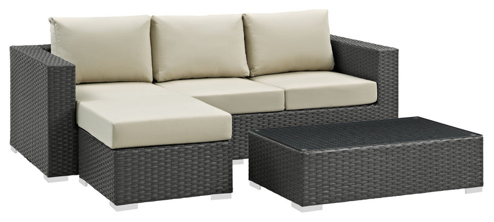 Canvas Antique Beige Sojourn 3-Piece Outdoor Patio Sunbrella Sectional Set