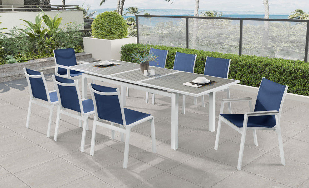 Nizuc Outdoor Patio Dining Chair (Set of 2), Navy Fabric, Light Gray Arms