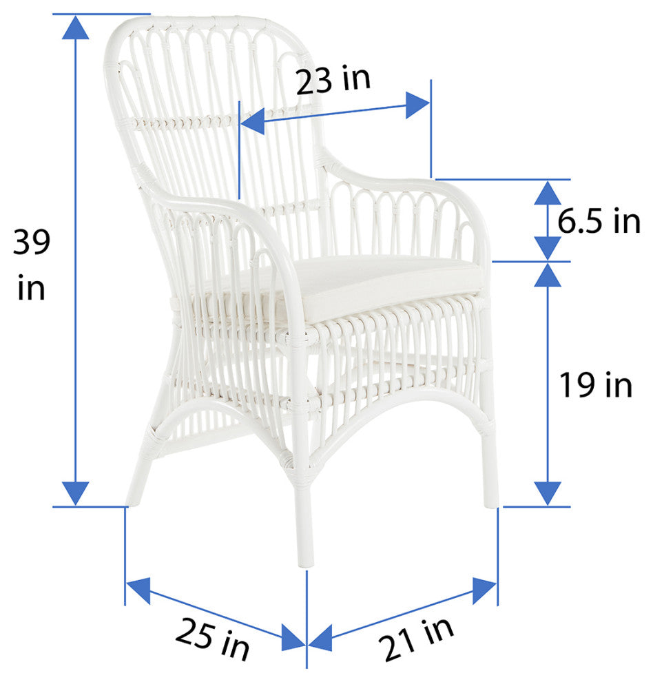 Rattan Loop Armchair With Seat Cushion, Set of 2, White