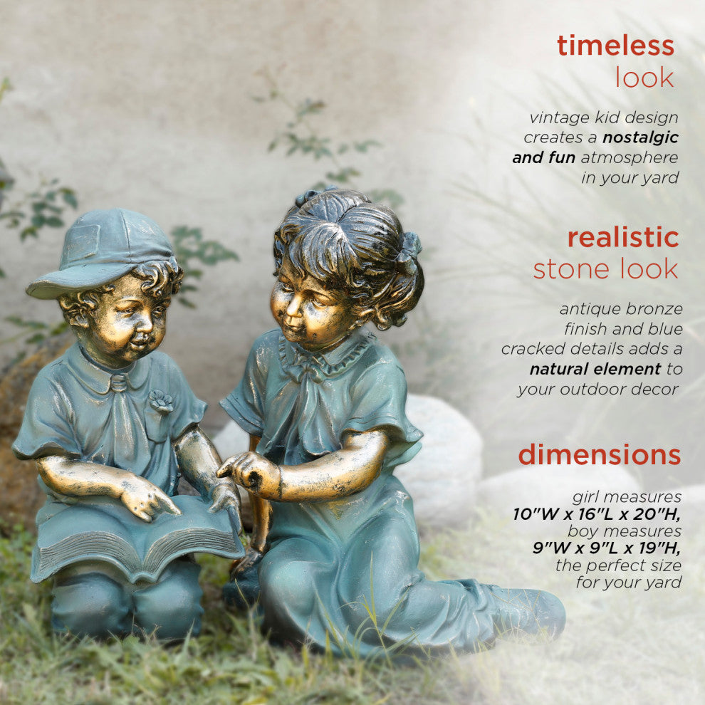 Boy and Girl Reading Statue