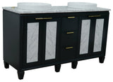 61" Double Sink Vanity, Dark Gray Finish With White Carrara Marble