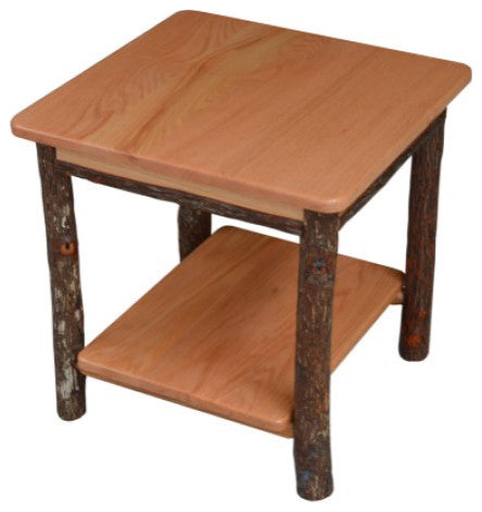 Hickory Solid Wood End Table with Shelf, Natural