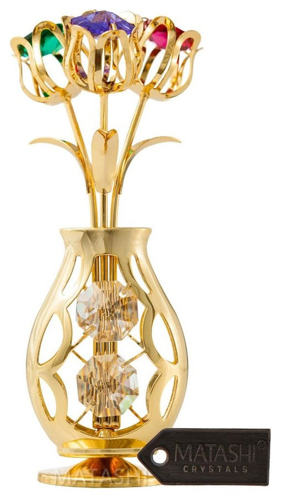 24k Gold Plated Flowers Bouquet and Vase