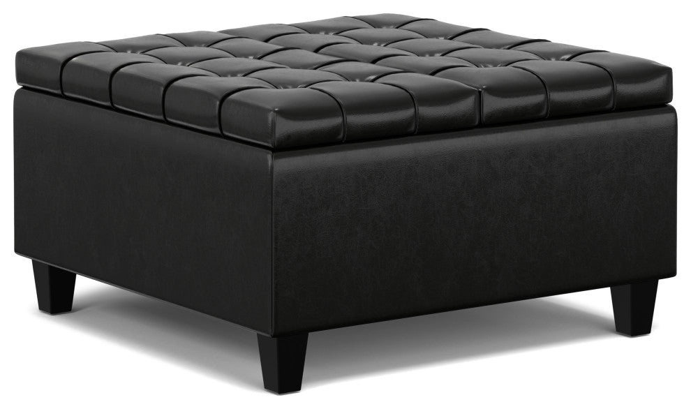 Harrison Small Square Coffee Table Storage Ottoman, Midnight Black