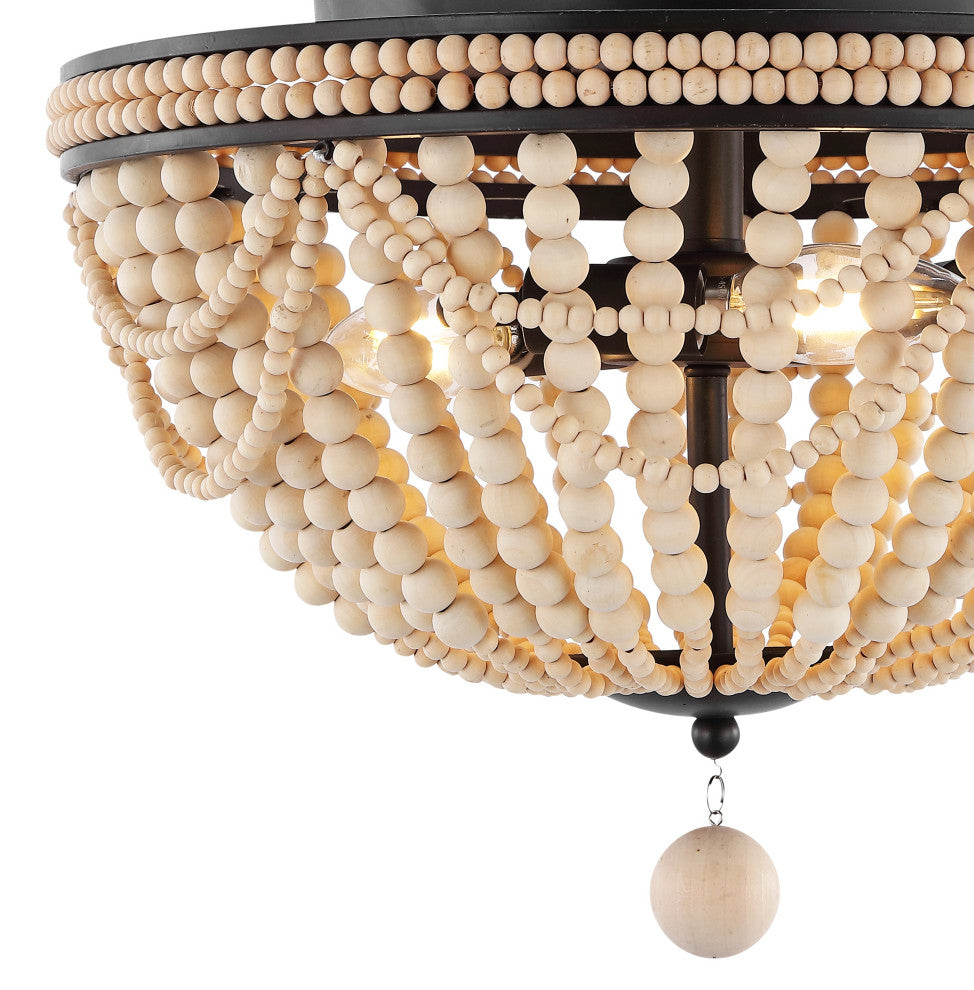 Dune Wood Bead 3-Light Farmhouse LED Semi Flush Mount, Oil Rubbed Bronze/Taupe