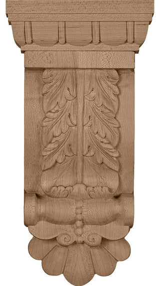 5 3/4"W x 2 3/4"D x 9 3/4"H Thin Flowing Acanthus Corbel, Cherry