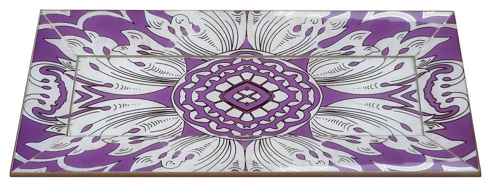 Handmade Reverse Painted Mirror Tray With Beveled Edge in Lavender, Small