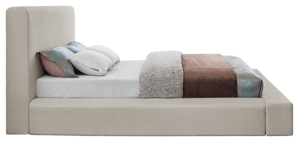 Devin Linen Textured Fabric Upholseterd Bed, Beige, King