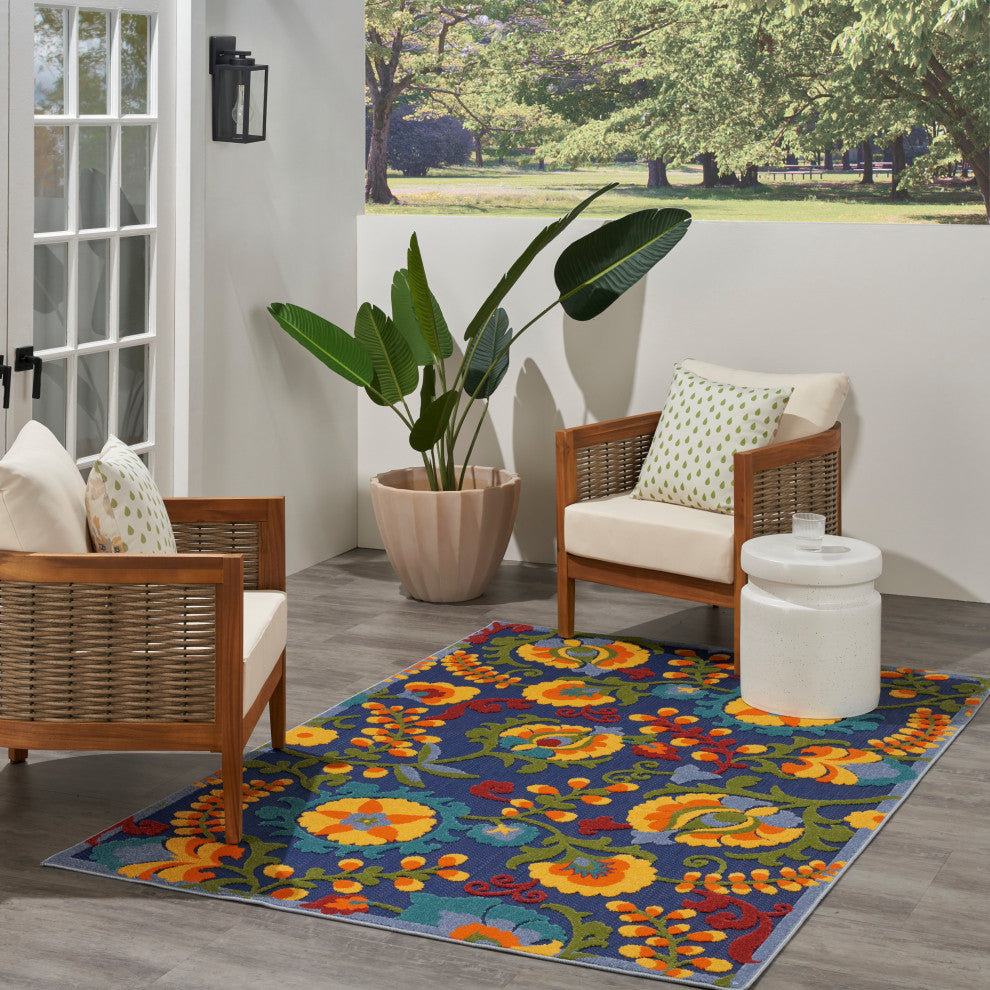 Nourison Aloha 5'3" x 7'5" Navy Multicolor Outdoor Rug