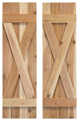 X Board and Batten Exterior Shutters Pair, Unfinished, 36"