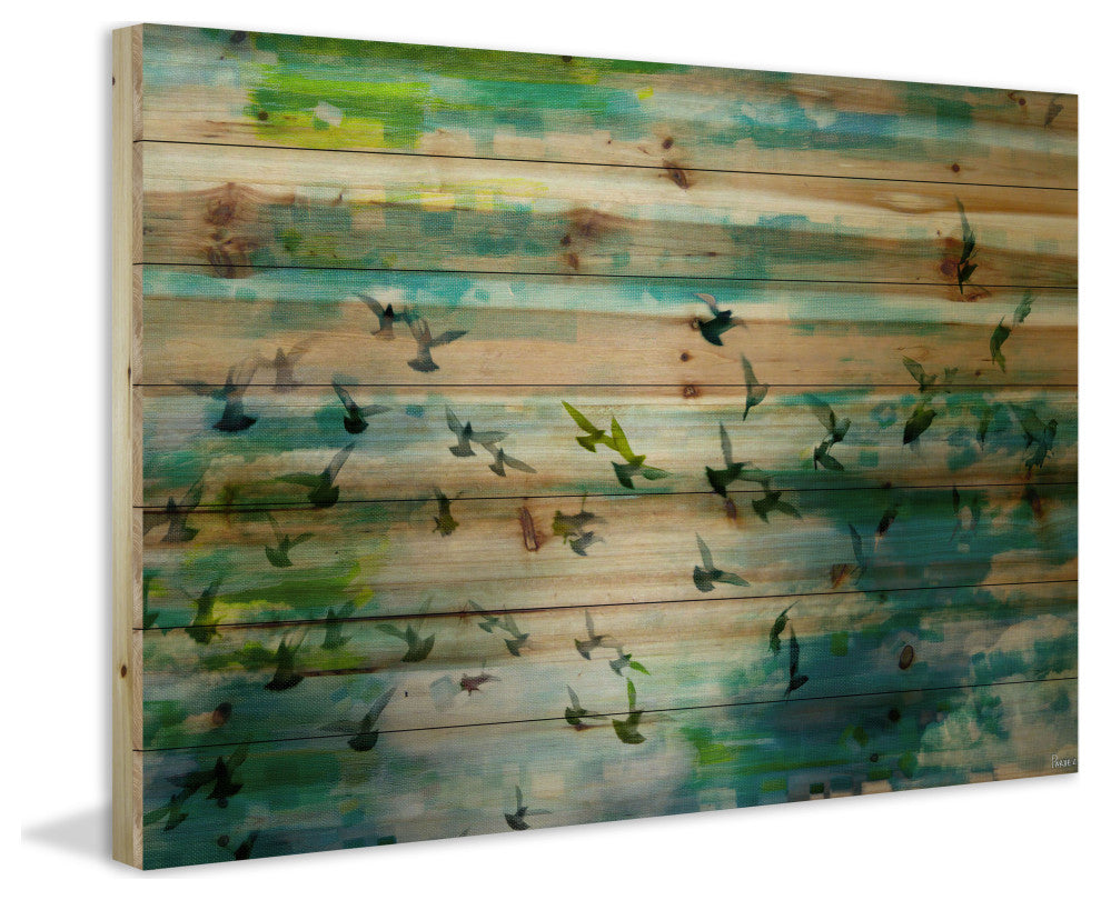 "Acadia Street" UV Ink Print on Natural Pine Wood, 36"x24"