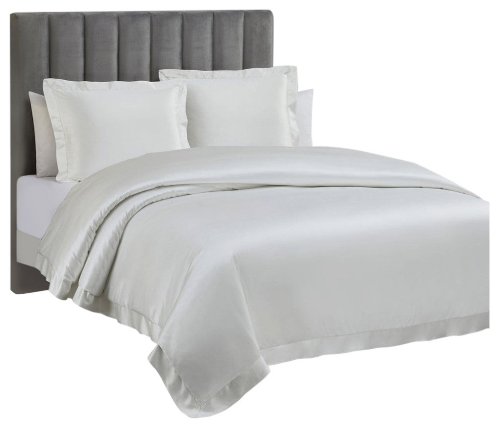 High Shine Satin Duvet Cover Set, Super King, White, 3 Piece
