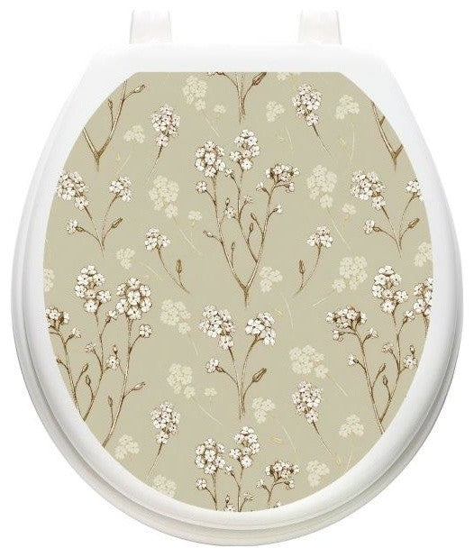 Delicate Flowers Toilet Tattoos Seat Cover, Vinyl Lid Decal, Bathroom Decor, Round