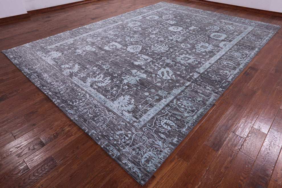 Persian Hand Knotted Wool and Silk Rug 10' 2" X 14' 2" Q11776