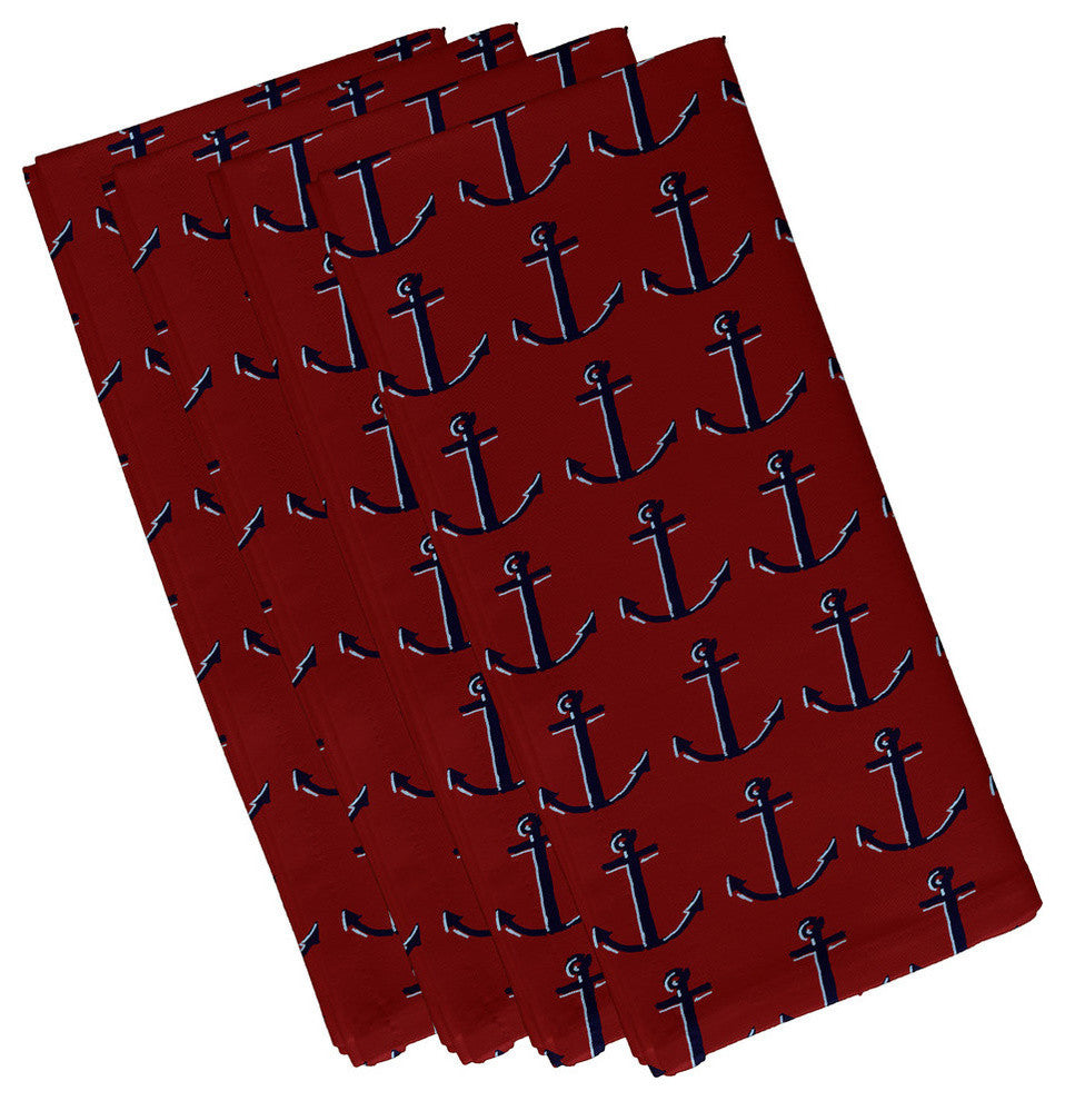 Polyester Decorative Napkin, Anchor, Blue, Set of 4