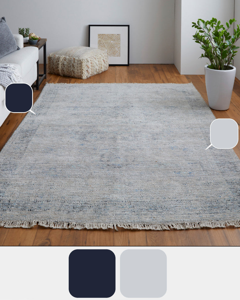 Weave & Wander Ramey Space Dyed Wool Rug, Gray/Blue, 10'x14'