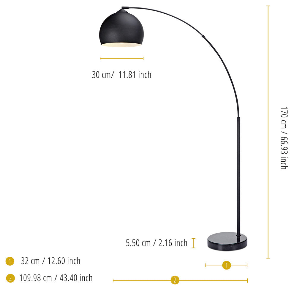 Arc Floor Lamp, Black Shade and Marble Base