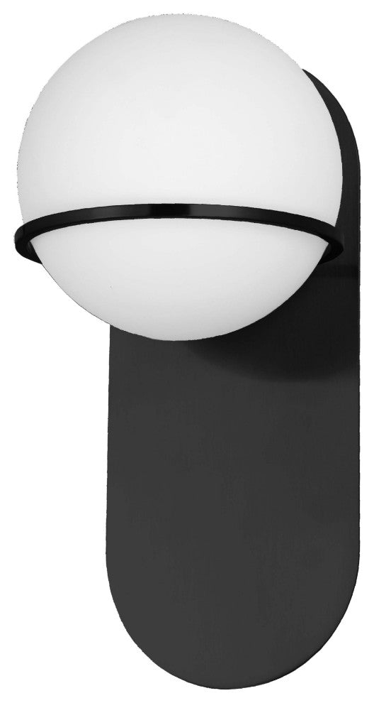 Sofia 1 Light Vertical Wall Sconce, Matte Black, White Glass