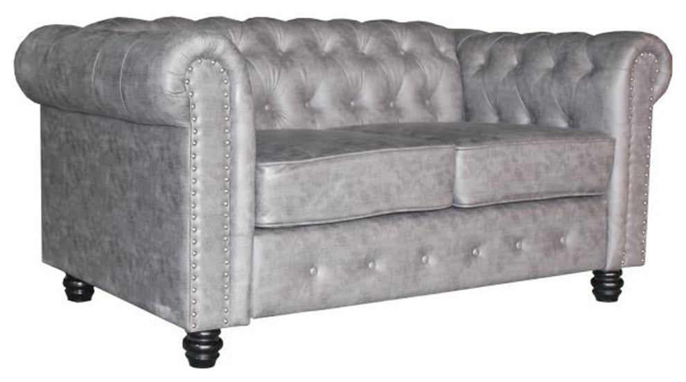 Averi Fabric Nail Head 61" Chesterfield Loveseat, Grey