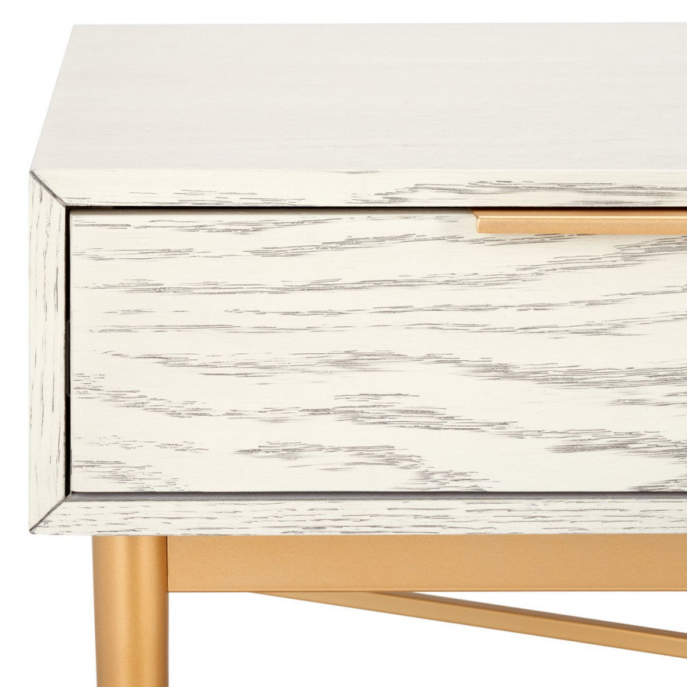 Safavieh Pierre 2 Drawer Coffee Table, White Washed/Gold
