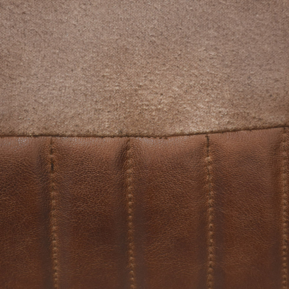Poufs-Solid Handmade Goat Leather Pouf, Recycled Cotton Fill, Brown, Square [21x21x12]