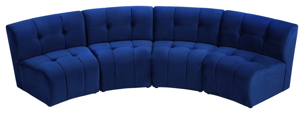 Limitless Velvet Upholstered 4-Piece Modular Sectional, Navy