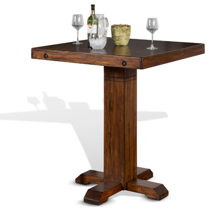 36" Square Adjustable Height Brown Solid Wood Pub Table