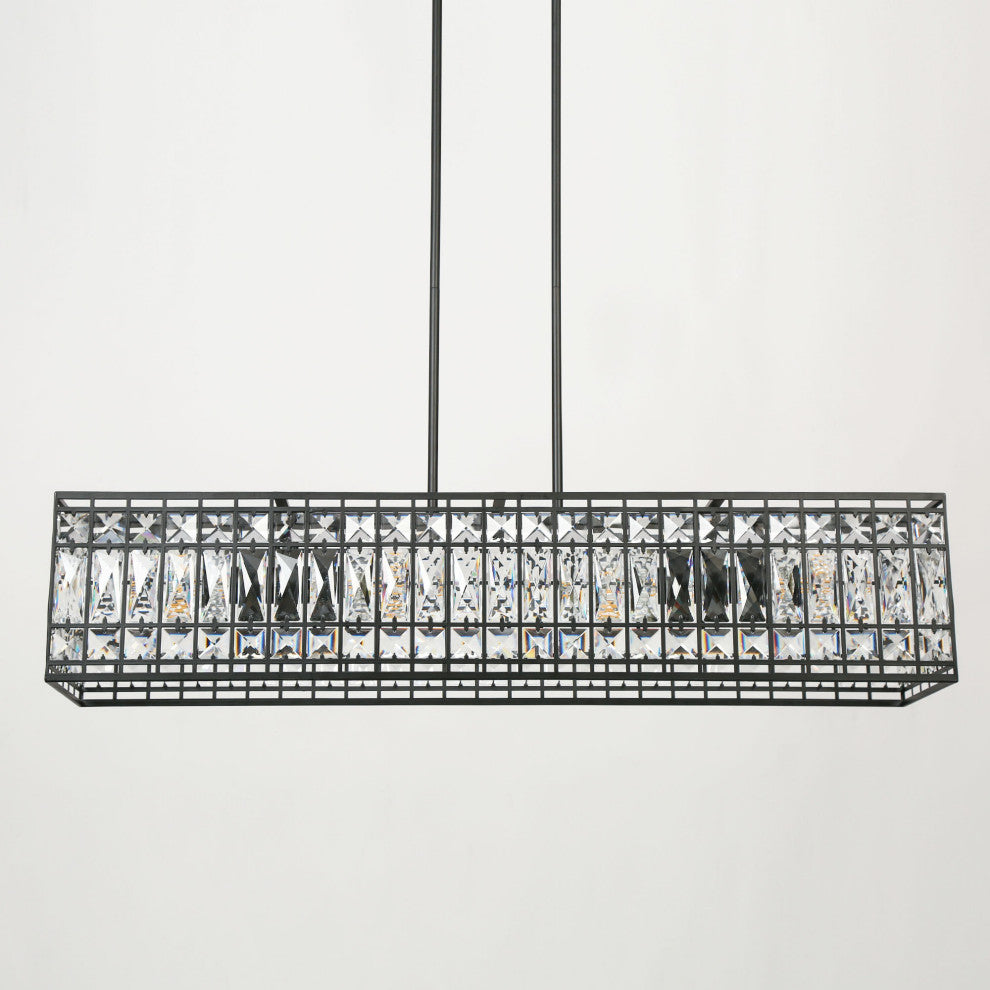 LNC Chispa 4-Light 35" Modern Rectangle Crystal Glass Pendant Lights for Dining