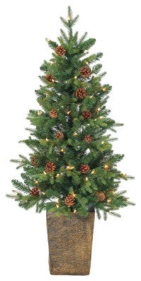 Potted Natural Cut Georgia Pine With 100 clear lights, 4 Foot