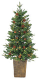 Potted Natural Cut Georgia Pine With 100 clear lights, 4 Foot