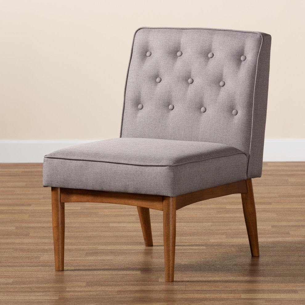 Riordan Mid-Century Modern Gray Fabric Walnut Brown Finished Wood Dining Chair