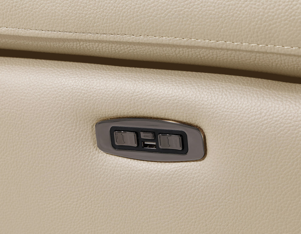Antonio Italian Leather Power Reclining Arm Chair, Beige