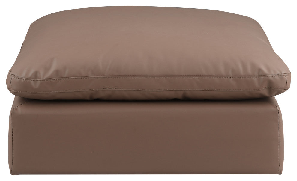 Comfy Beige Linen Textured Fabric Modular Chair, Brown, Vegan Leather, Ottoman