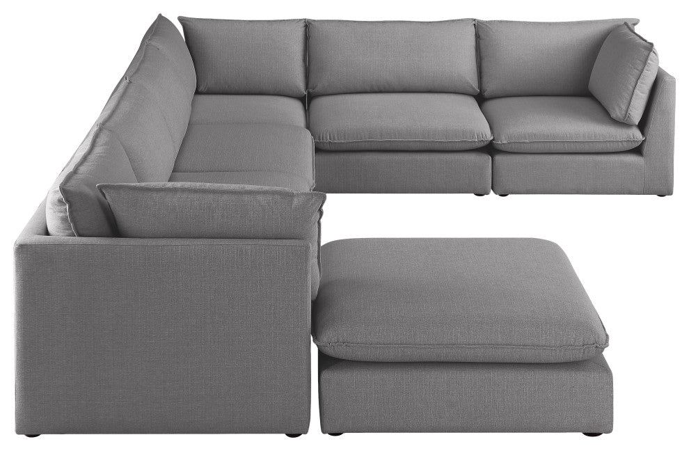 Mackenzie Linen Textured Fabric 7-Piece Modular U-Shaped Sectional, Grey