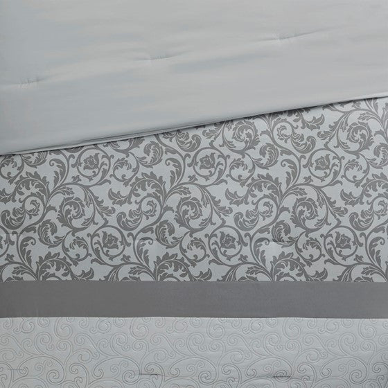 510 Design Ramsey Embroidered 8 Piece Comforter Set, Grey, Queen