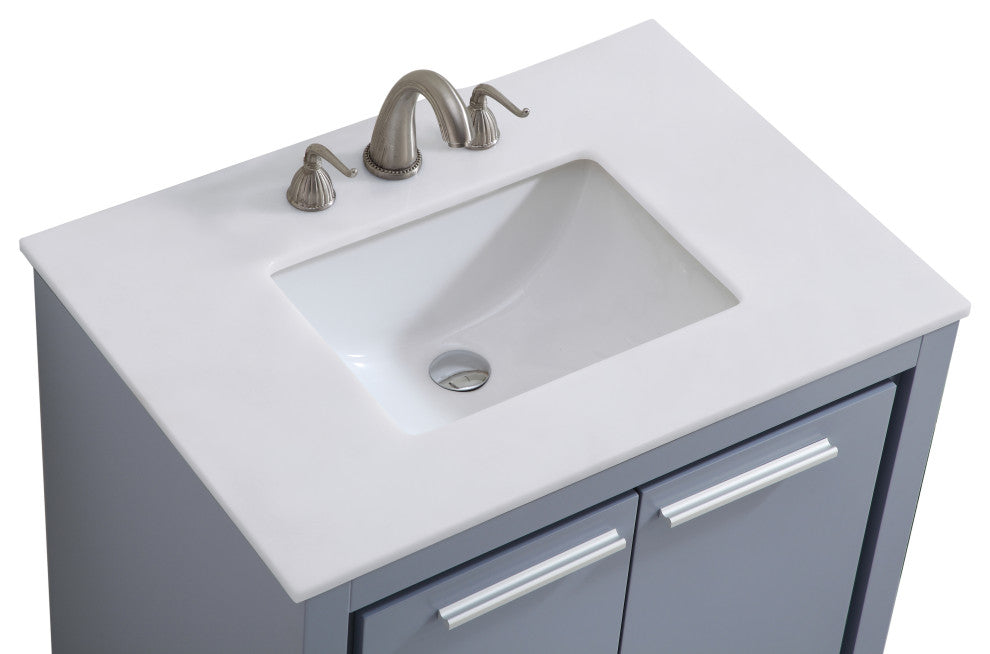 30" Single Bathroom Vanity, Grey With Ivory White Quartz