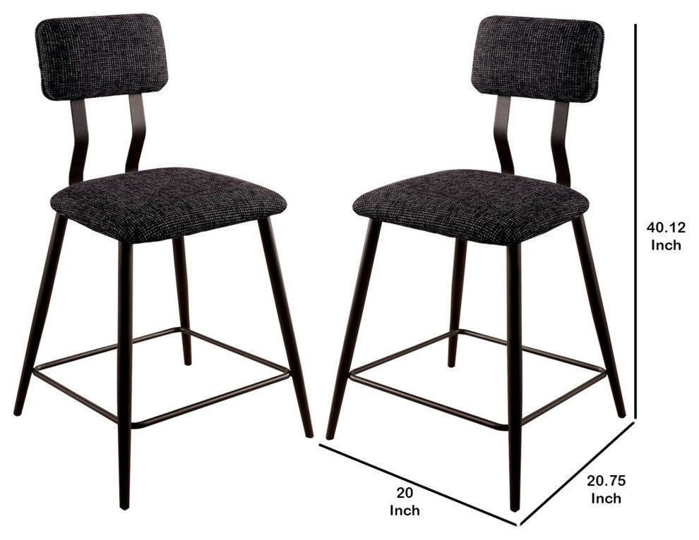 Benzara BM230600 S/2 Fabric Counter Height Chairs, Angled Metal Legs, Black