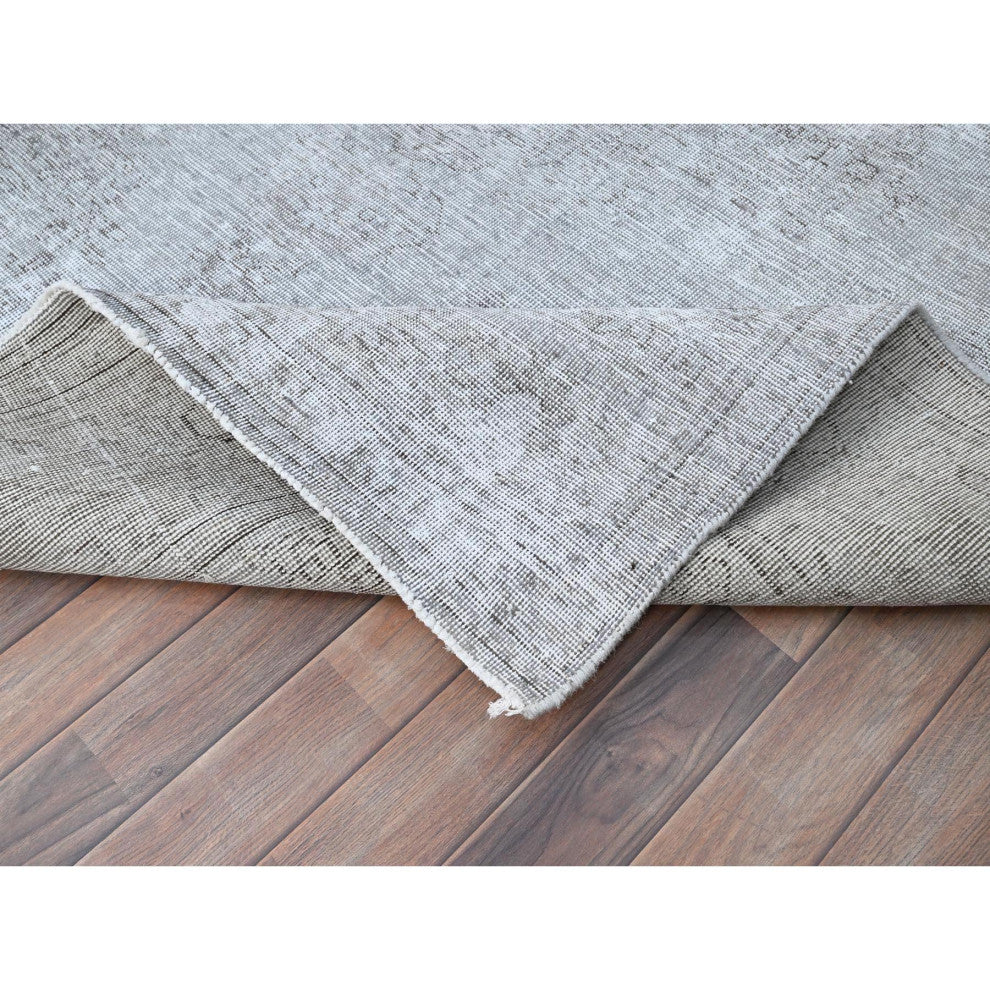 Laid Gray, Worn Wool, Hand Knotted, Vintage Persian Tabriz Rug, 6'6"x9'6"