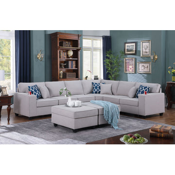 Cooper Light Gray Linen 8Pc Reversible L-Shape Sectional, Ottomans, 89131-5A