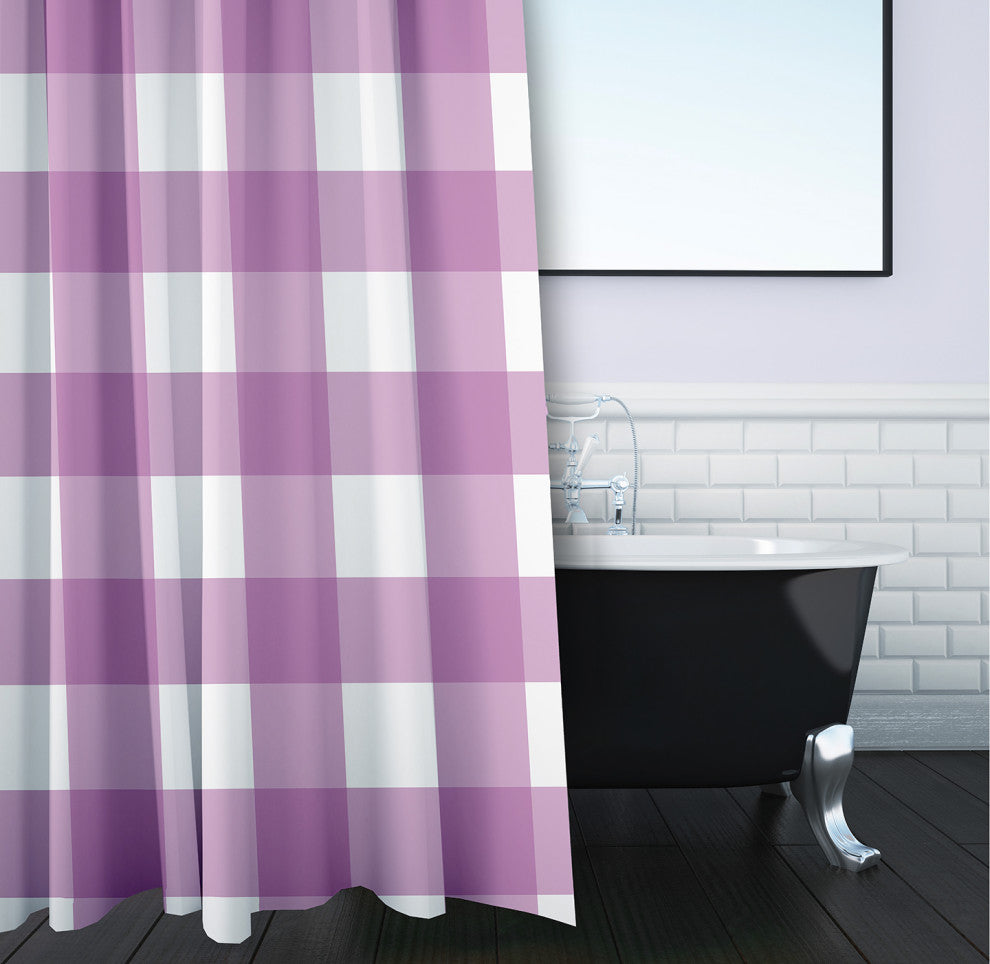 70"Wx73"L Gingham Plaid Shower Curtain, Orchid