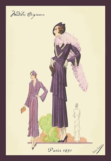 Modern Violet Dress with Boa - Gallery Wrapped Canvas Art 28" x 42"